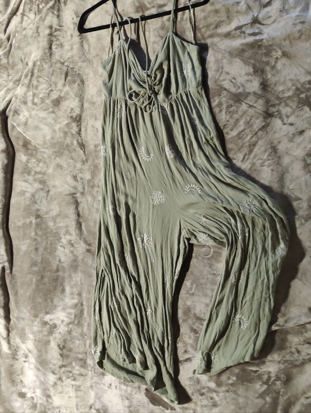 O'Neill Olive Green Embroidered Spaghetti-Strap Jumpsuit